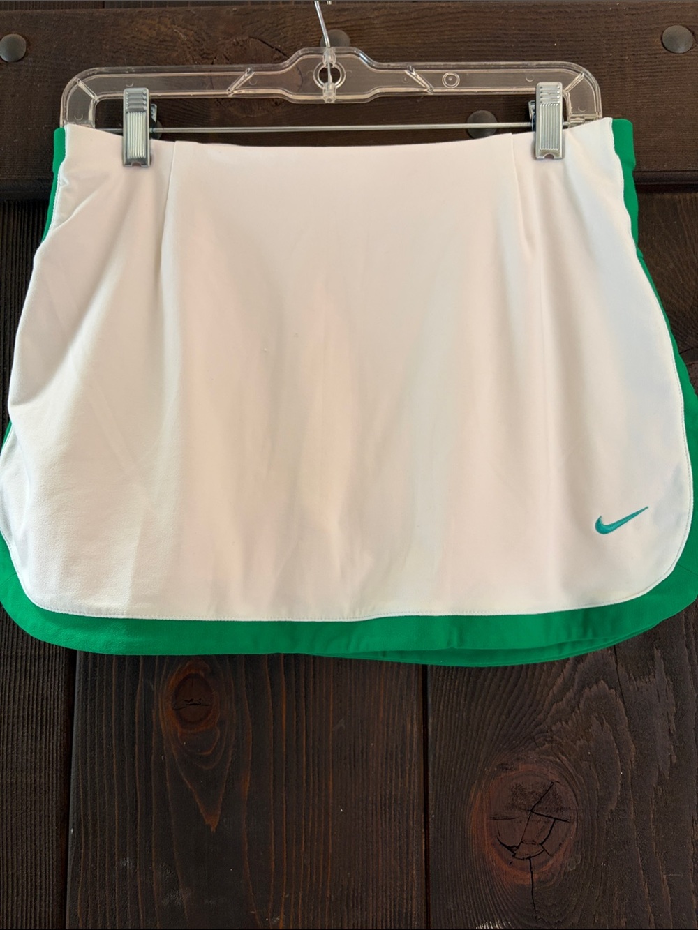 Nike White Athletic Skort with Green Trim and Swoosh